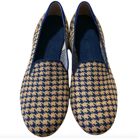 ROTHY'S The Loafer Sapphire & Camel Houndstooth Check Round Toe Flats Loafers - Picture 1 of 12